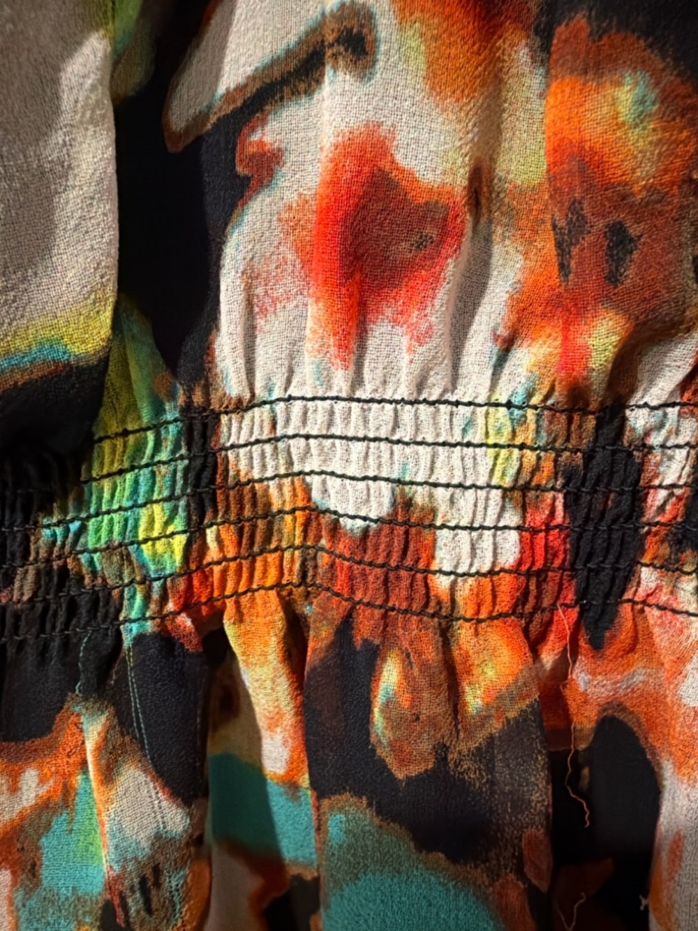 Calvin Klein Multicolor Mixed-Print Blouse - Brown, Orange, Green, Black - Picture 7 of 8